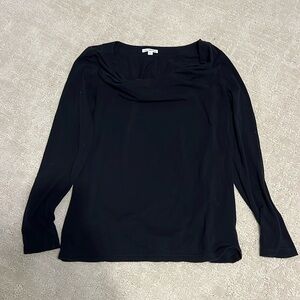 James Perse Black Long-Sleeve Drape Neck Top